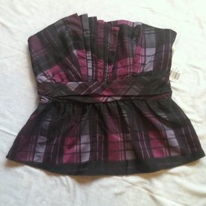 Forever 21 Strapless Pleated Plaid Top - Sz. M.